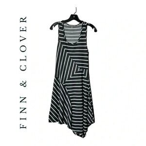 1900.‎ FINN & CLOVER ASYMMETRICAL SLEEVELESS DRESS SIZE MEDIUM STRIPES BLACK